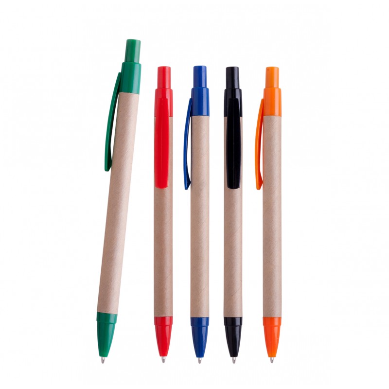 Bolígrafo de cartón y clip de plástico con color ECO STYLE - (F-BP-3863)