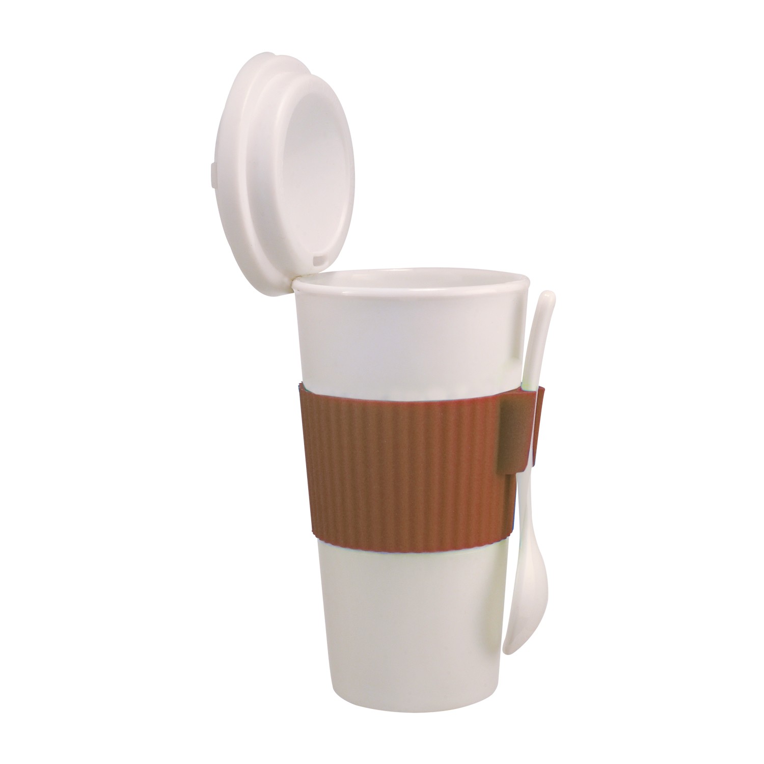 Vaso de plástico para café con tapa y cintillo de silicón - Tiara Express